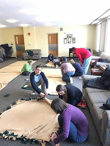 students making blankets